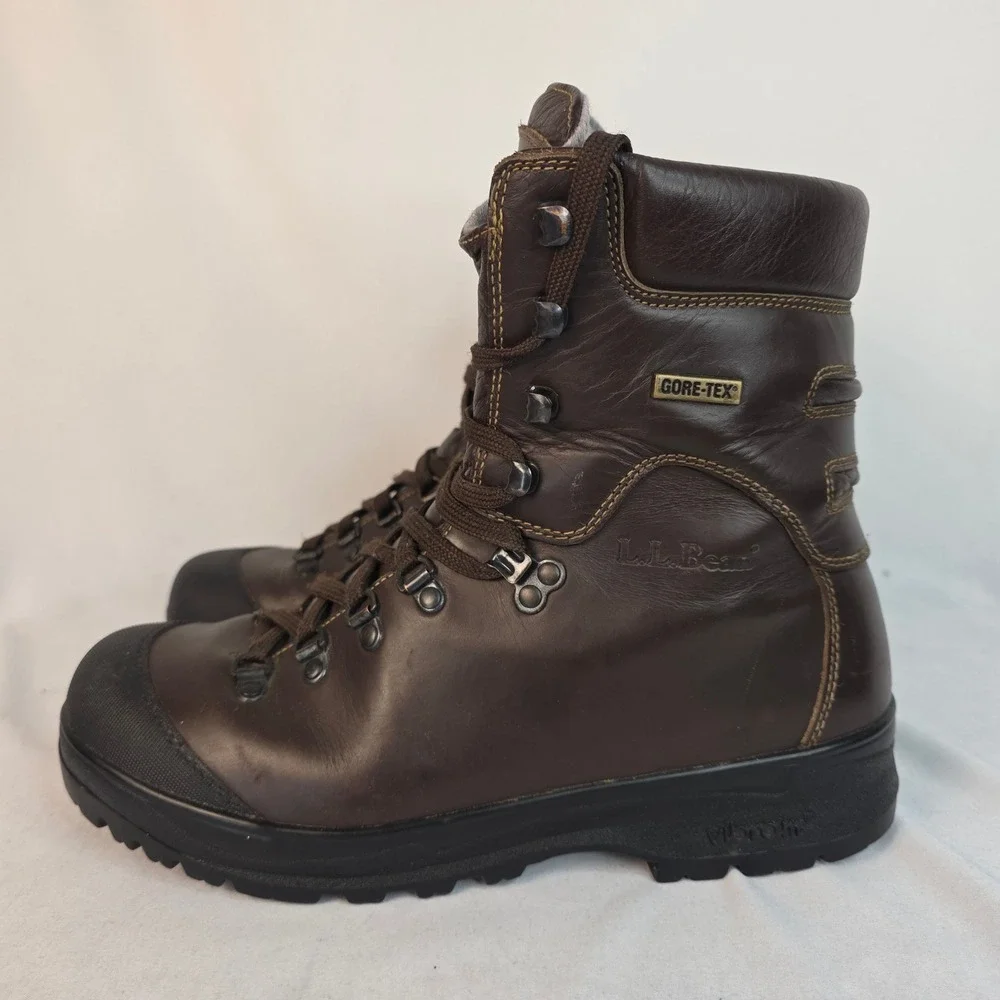 VTG LL Bean Cresta Hiking Boots Rare High Ankle Brown Leather Italy 8.5M 10L